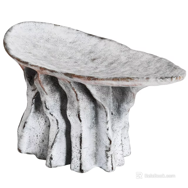 Sculptural Textured White Stool With Organic Curved Base And Modern Design 3d model 