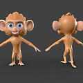 Cartoon Monkey 3D Models With Front And Back Views Big Ears Blue Eyes Open Arms
