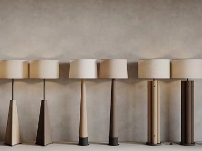 Modern Floor Lamps With Diverse Styles And Tones Against Neutral Wall 3d model