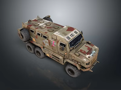 Military Tank With Six Wheeled Camouflage Design Armored Vehicle Top Equipment 3d model