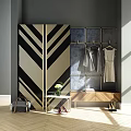 Modern Shoe Cabinet With Geometric Pattern Hanging Rails And Side Table 3d model