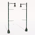 Green Outdoor Street Lights With Poles Crossbars And White Shades