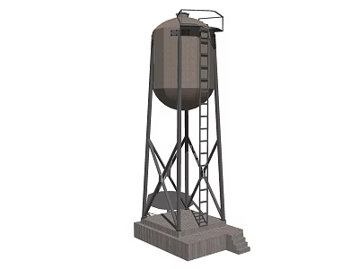 Industrial Water Tower With Metal Support Structure And Ladder On Concrete Base 3d model