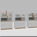 White Decorative Cabinets With Microwave Drawers Open Shelves And Dishes Cups Stationery
