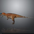 Colorful Striped Dinosaur Model With Blue Head Orange Body Standing On Grey Background Reflection