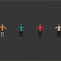 Colorful 3D Characters In Different Poses Standing On Reflective Black Floor With Gray Background