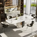 Modern Dining Table Set With Marble Top And Upholstered Chairs In Elegant Interior
