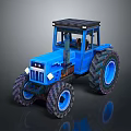 Blue Block Style Tractor With Large Wheels And Black Roof 3d model