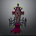 Dark Fantasy Throne With Red Rose Carving Green Glowing Spikes And Red Carpet