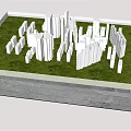 Commercial Equipment Display Tray With Green Turf And White Building Models Arranged