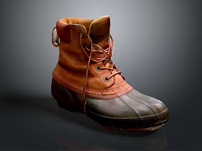 Brown and Green Leather Boots With Lace Up Design And Durable Rubber Sole 3d model