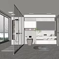 Modern Bathroom Interior Design With Glass Shower Enclosure Blinds Mirror And Wooden Cabinets