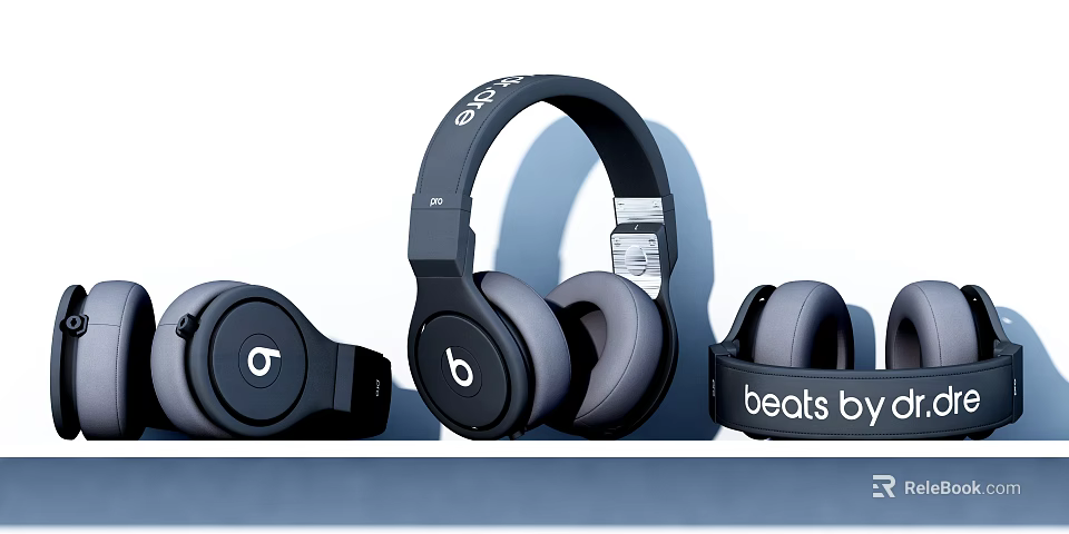 Beats Stylish Over Ear Headphones Displayed In Multiple Angles With Logo 3d model 