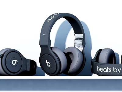 Beats Stylish Over Ear Headphones Displayed In Multiple Angles With Logo 3d model