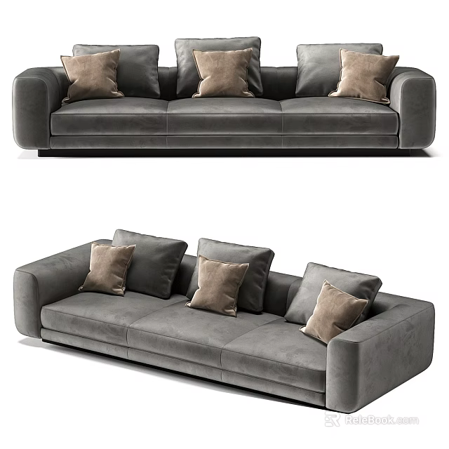 Modern Gray Velvet Two Seater Sofa With Beige Decorative Throw Pillows 3d model