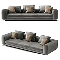 Modern Gray Velvet Two Seater Sofa With Beige Decorative Throw Pillows 3d model