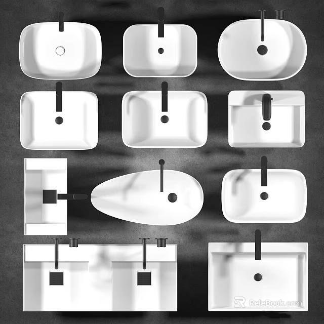 Various Modern Ceramic Washbasins with Different Shapes and Stylish Designs 3d model 