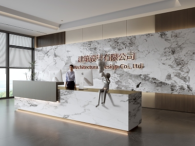 Modern company front desk background wall reception area bar desk reception desk hall simple lobby model