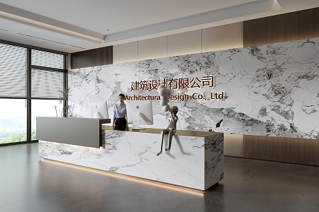 Modern company front desk background wall reception area bar desk reception desk hall simple lobby 3d model