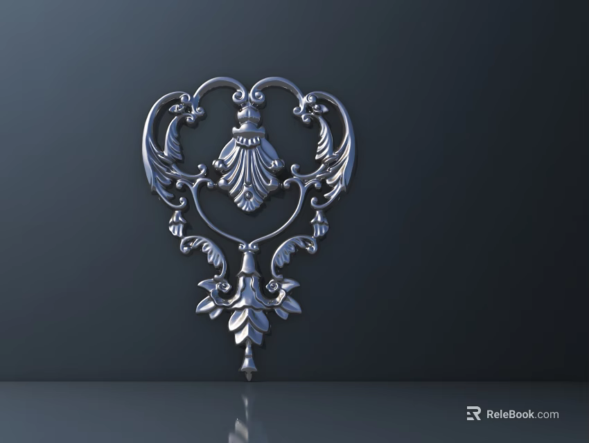 Heart Shaped Metal Carving With Intricate Floral Scrolls And Pendant Details 3d model 