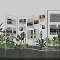 Decorative Ornament Display Set with Showcase Picture Panels and Green Plant Decorations