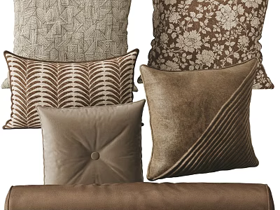 Brown Decorative Throw Pillows With Geometric Floral Herringbone Patterns And Velvet Texture 3d model