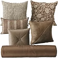 Brown Decorative Throw Pillows With Geometric Floral Herringbone Patterns And Velvet Texture