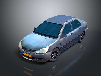 Old Silver Sedan Car With Worn Exterior And Alloy Wheels Tinted Windows 3d model