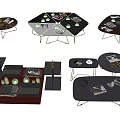 Modern Coffee Tables in Various Shapes with Metal Frames and Decorative Items