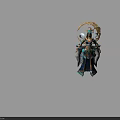 Game Fantasy Character In Ornate Blue And Gold Costume With White Wings And Golden Halo