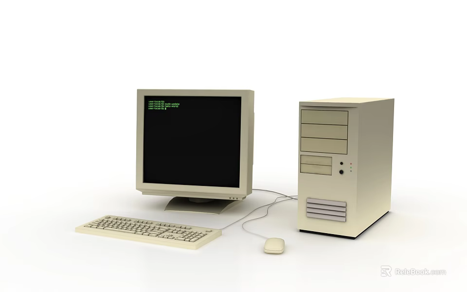 Vintage Computer Setup With CRT Monitor Desktop Tower Wired Keyboard And Mouse 3d model 