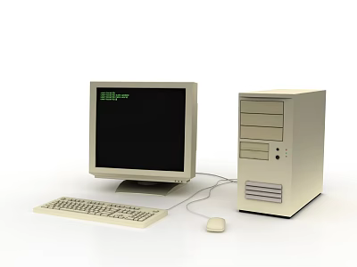 Vintage Computer Setup With CRT Monitor Desktop Tower Wired Keyboard And Mouse 3d model