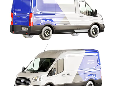 Blue and White Delivery Van with Company Logo for Logistics Express Service 3d model