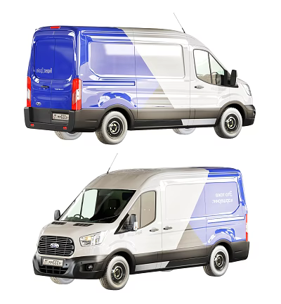 Blue and White Delivery Van with Company Logo for Logistics Express Service 3d model