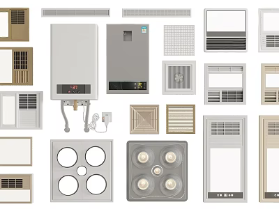 Various Home Ventilation Devices Including Exhaust Fans Bathroom Heaters And Ceiling Vents With Modern Designs 3d model
