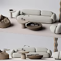 Modern Minimalist Sofa Coffee Table Set With Bean Bag Chair And Floor Lamp