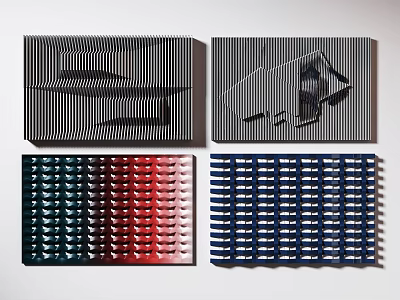 Modern Geometric Wall Decor With Striped Patterns And Colorful Textured Panels 3d model