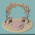 Decorative Spring Arch With Colorful Eggs Pink Flowers And Round Platform