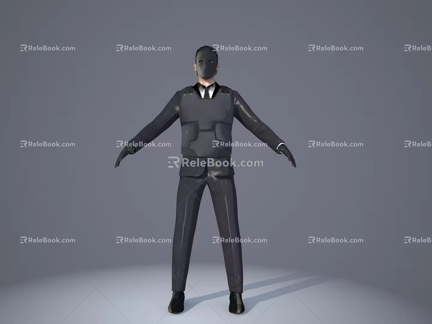 Modern man guards futuristic security guard with bulletproof vest bulletproof mask foldable suitcase 3d model