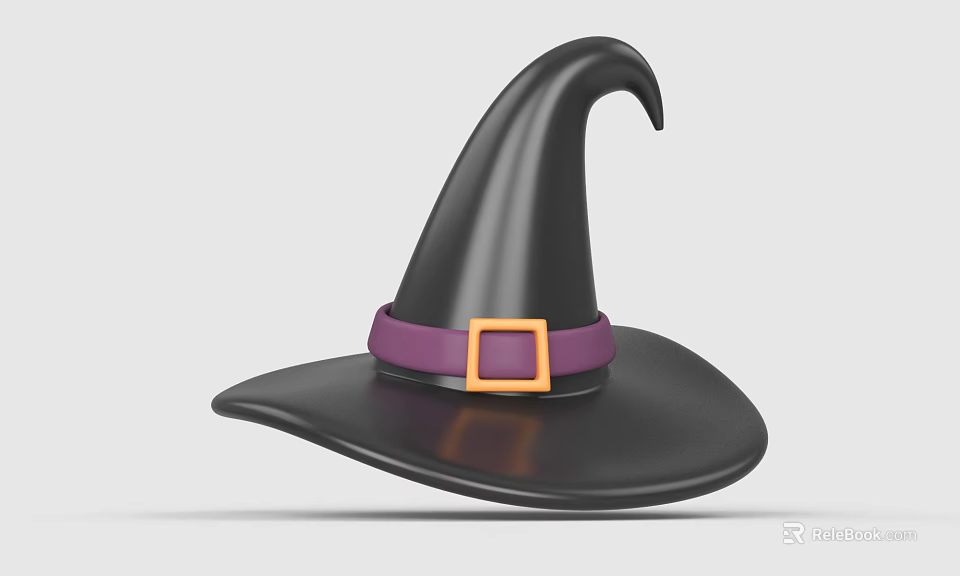 Black Witch Hat With Purple Band And Orange Square Buckle Pointed Top Design 3d model 