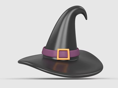 Black Witch Hat With Purple Band And Orange Square Buckle Pointed Top Design 3d model