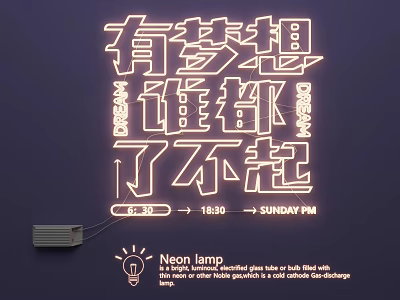 Neon Lamp Combination With Chinese Text Design Time Display And Power Supply 3d model
