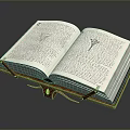 Open Leather Cover Book Furniture Piece With Text Illustrations Red Decoration And Brown Straps