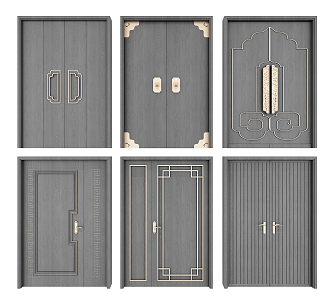 New Chinese style double door double door combination 3d model