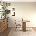 Wooden Sideboard With Glass Doors And Kitchen Appliances In Bright Modern Dining Space