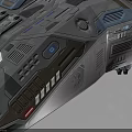 Futuristic Cosmic Spaceship Model With Detailed Structure And Blue Glowing Engines