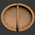 Cute Kitten Resting In Orange Woven Basket With Handle On Dark Surface