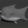 Cartoon Shark Character As Cute Marine Creature With Big Blue Eyes Open Mouth