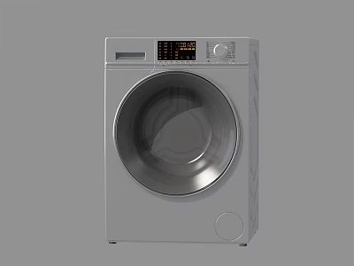 Silver Front Loading Washing Machine With Digital Display And Control Panel 3d model