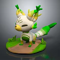 Cute White And Green Cartoon Game Character With Green Antlers Tail And Grassy Base